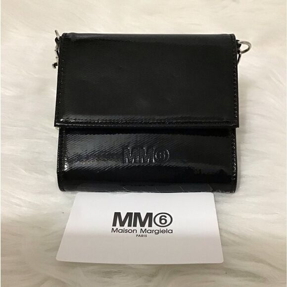 MM6 Maison Margiela Logo Black Folding Small Wallet On A Chain - Picture 8 of 16